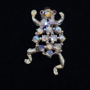 Gold Tone Frog With AB Crystals